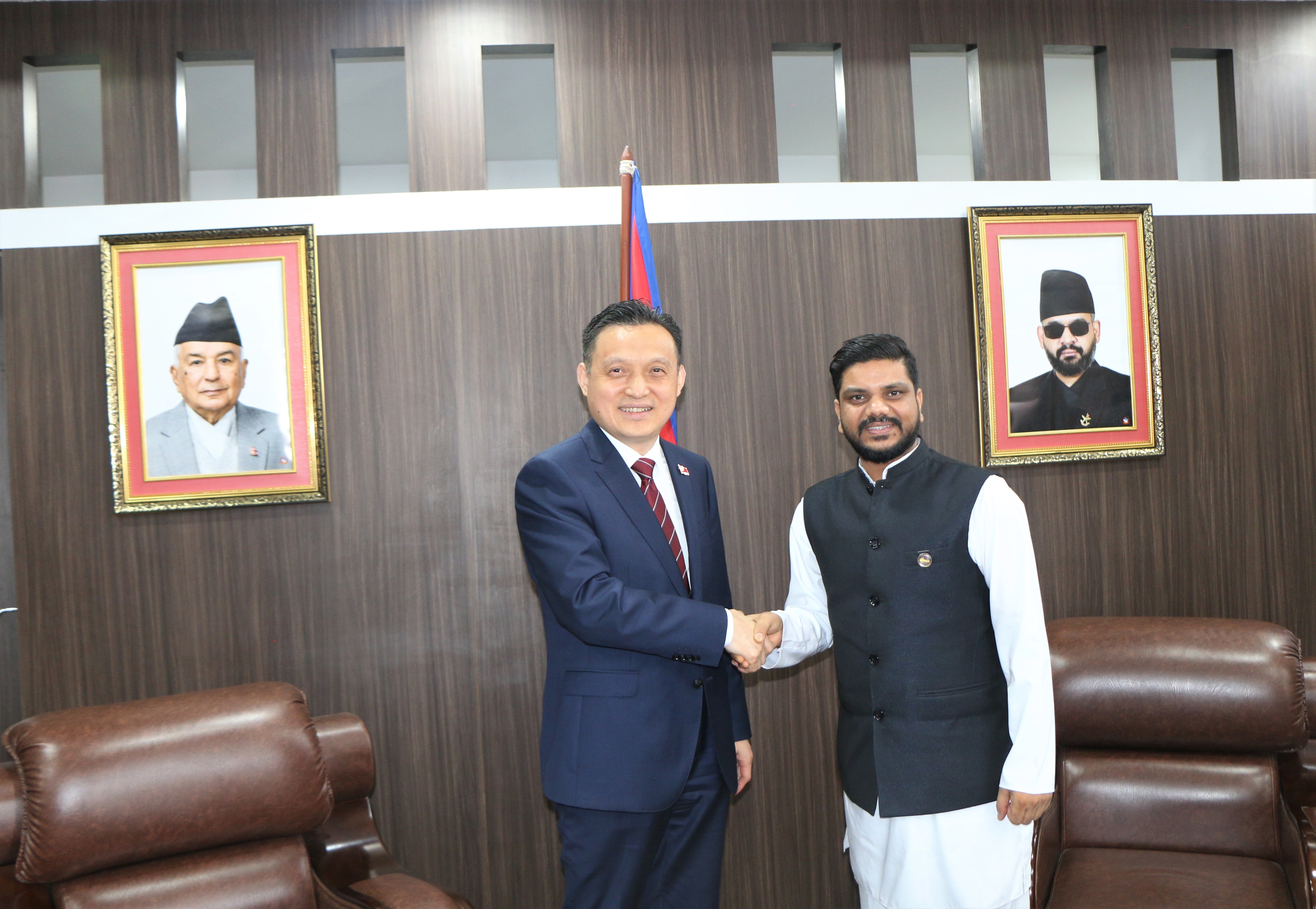 H.E. Mr. Zhang Maoming, Ambassador of the People's Republic of China to Nepal, paid a courtesy call on Hon'ble Minister for Ministry of Youth, Labour and Employment, Mr. Ramjee Yadav.