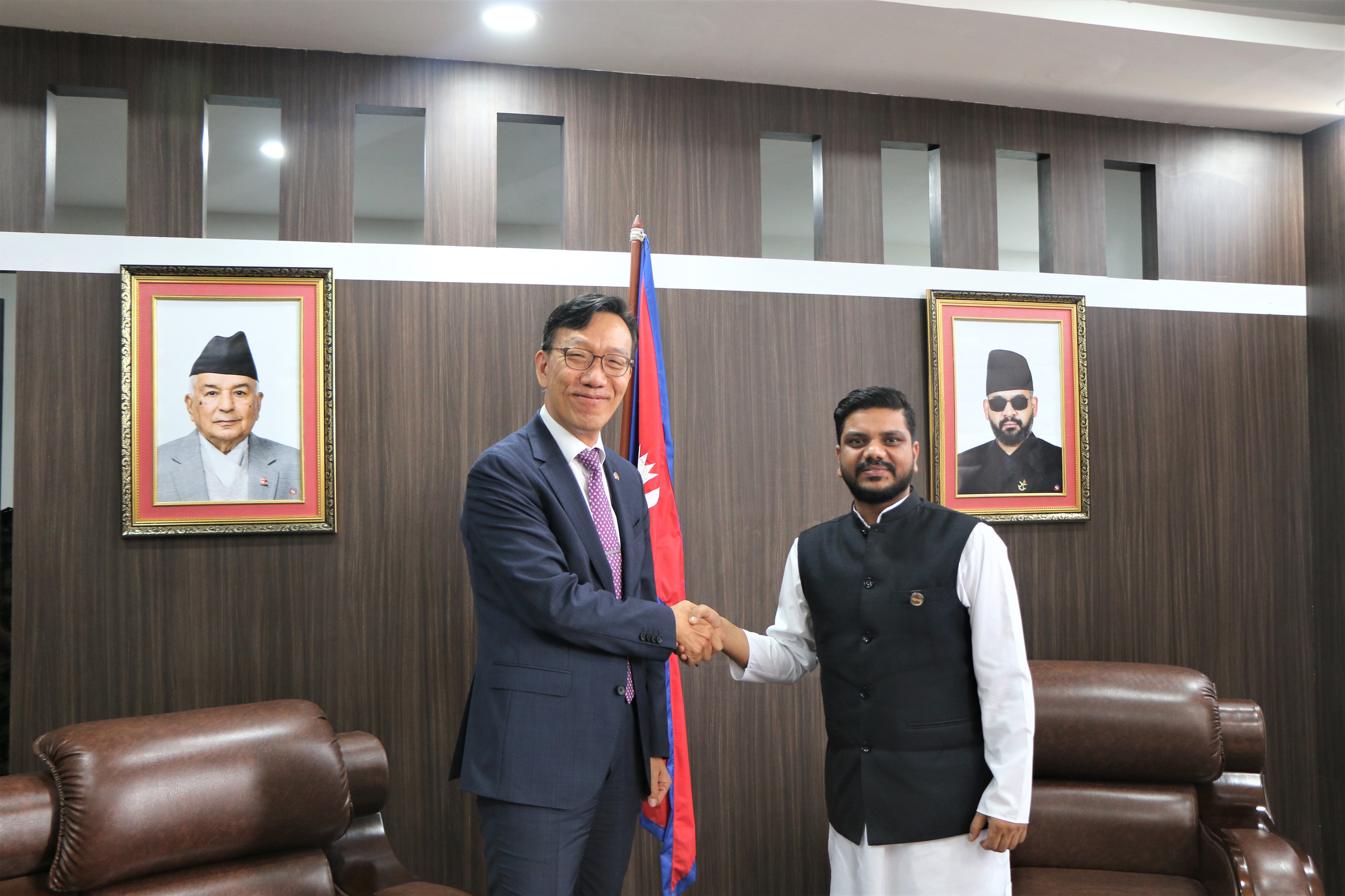 H.E. Mr. Park Tae-Young, Ambassador of the Republic of Korea to Nepal, paid a courtesy call on Hon'ble Minister for Ministry of Youth, Labour and Employment, Mr. Ramjee Yadav.