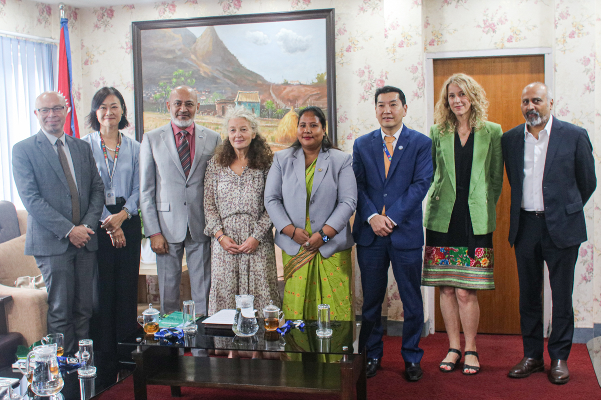 United Nations Resident Coordinator in Nepal, Her Excellency Ms. Lila Pieters Yahia, along with UN Head of Agencies pay courtesy call on Hon'ble Minister for Agriculture, Forest and Environment  Gita Chaudhary at the Ministry.   माननीय  कृषि,वन तथा पर्यावरण मन्त्री गीता चौधरीज्यूसंग नेपालका लागि संयुक्त राष्ट्र संघकी आवासीय संयोजक महामहिम Ms. Lila Pieters Yahia, र राष्ट्र संघका एजेन्सी प्रमुखहरूले मन्त्रालयमा गर्नुभएको शिष्टाचार भेटघाट।