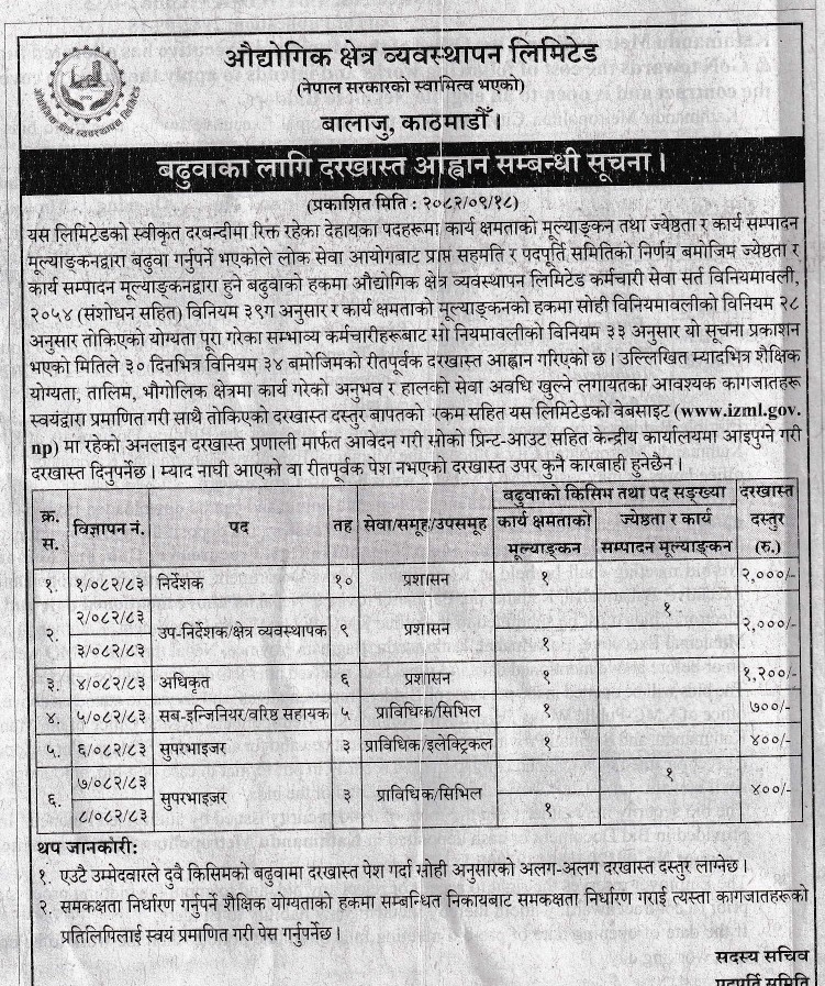 बढुवाका लागि दरखास्त आह्वान सम्बन्धी सूचना प्रकाशन मिति २०८२।०९।१८ गते