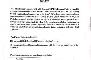 Notice Number 147: Publication of Results of MBAHS Research Grants for FY 082/083 - img