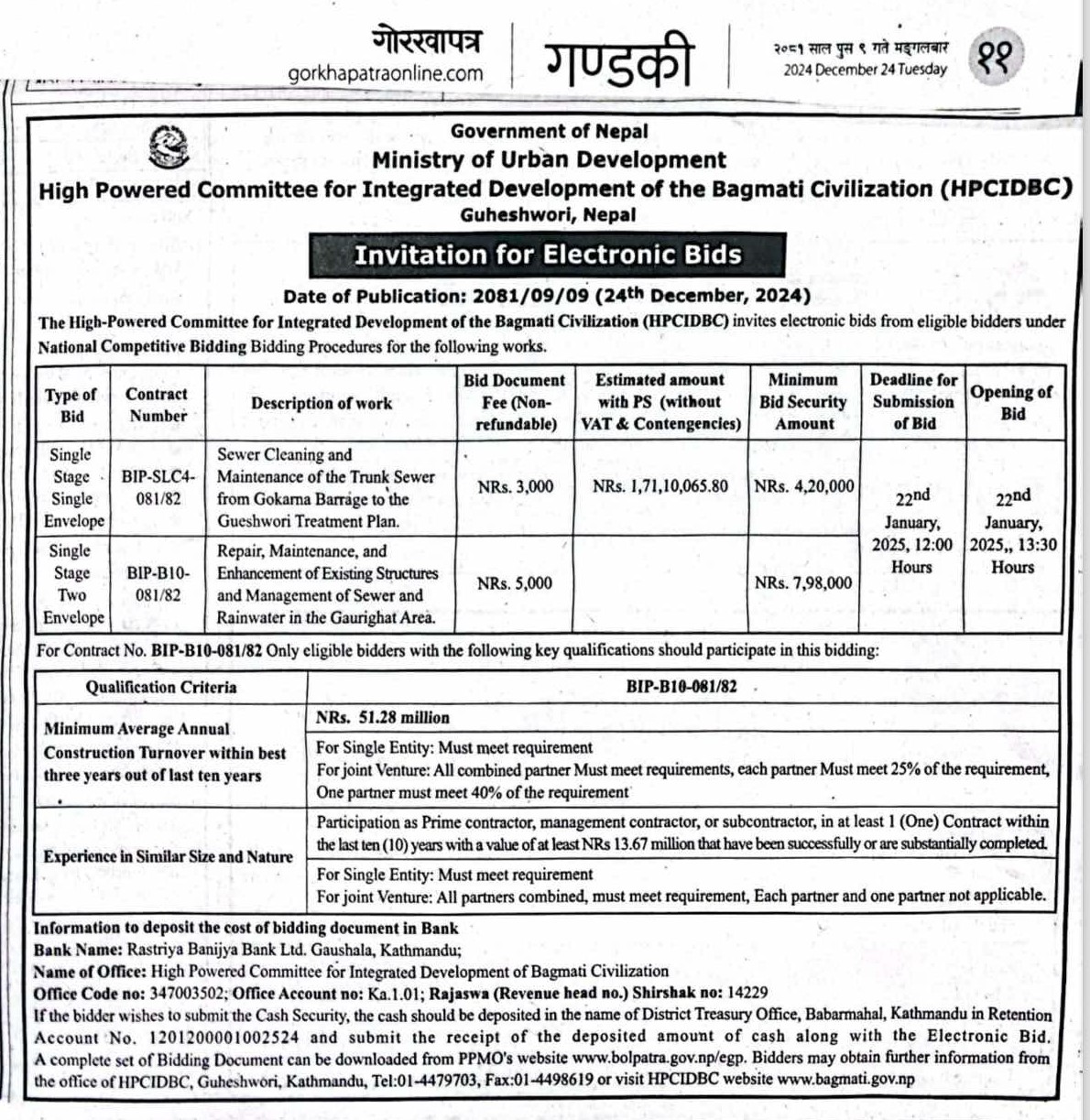 Invitation for Electronic Bids 2081/09/09