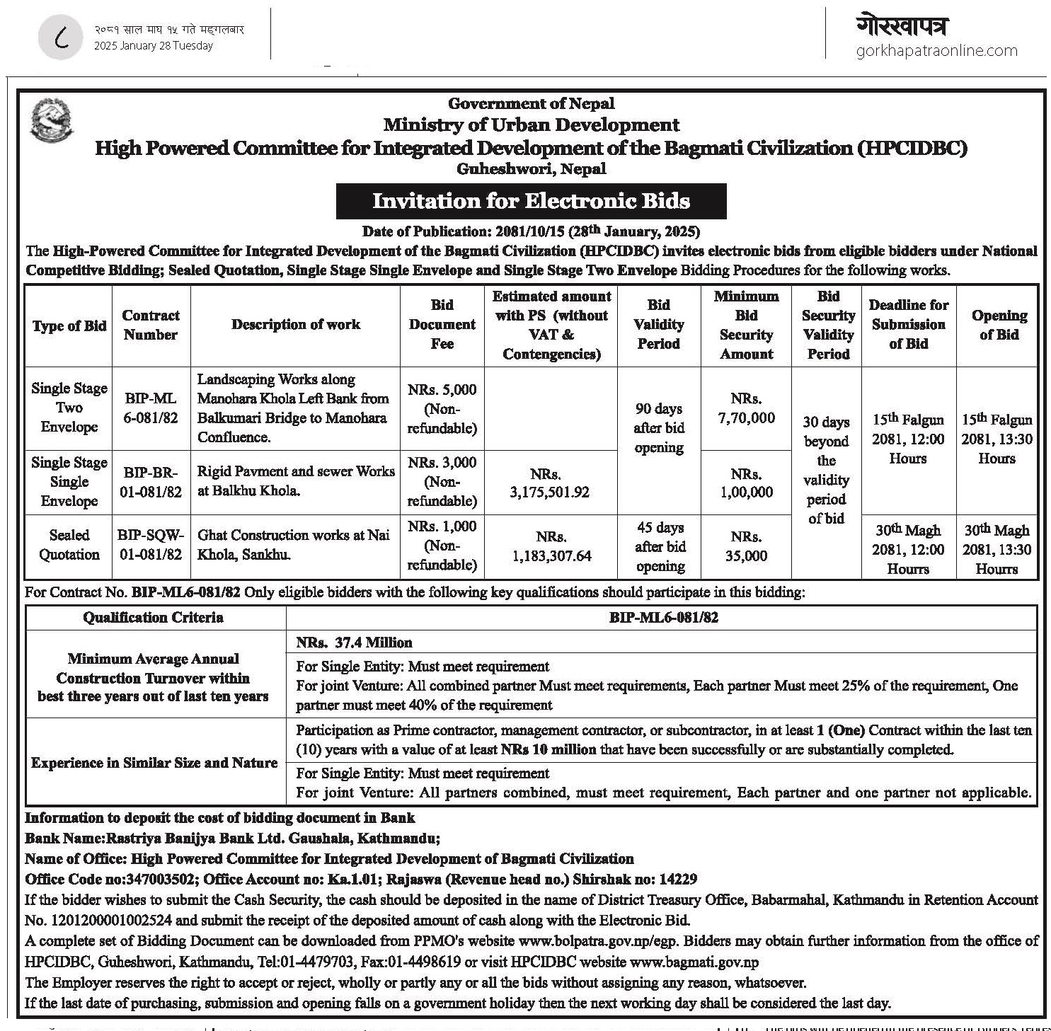 Invitation for Electronic Bids 2081/10/15