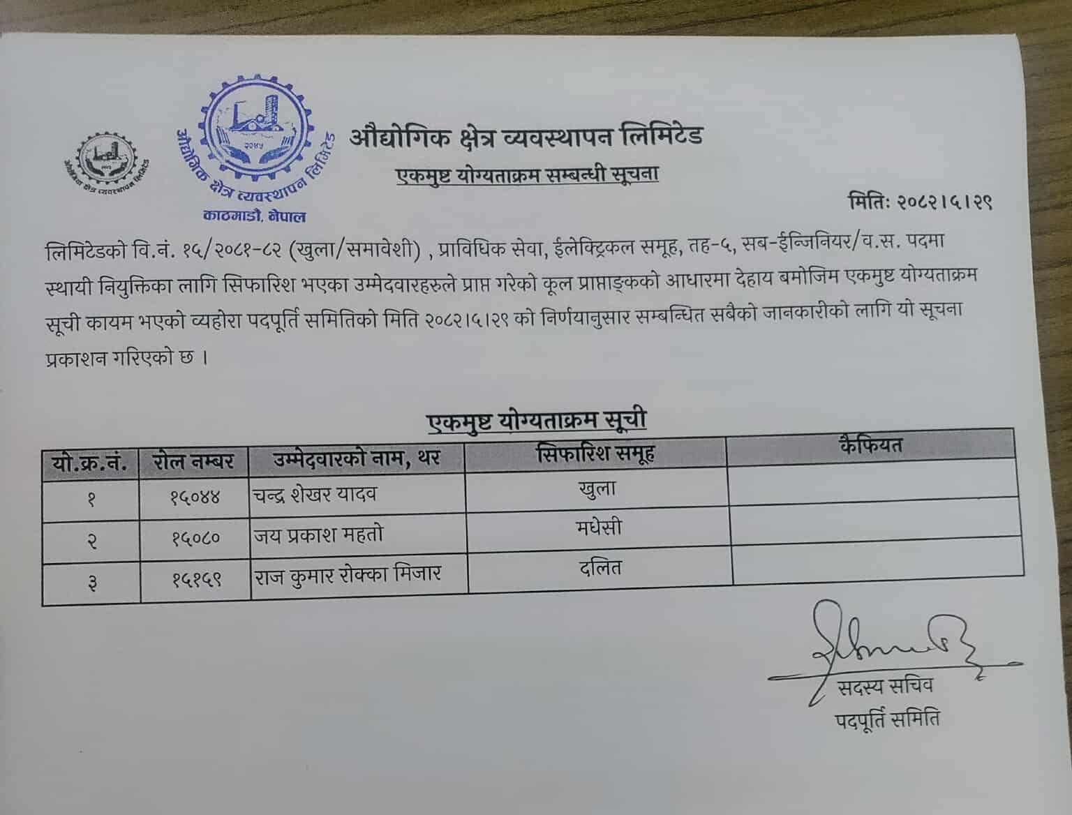 विज्ञापन नं.१५ र १६ / ०८१/०८२  को योग्यताक्रम तथा सिफारिस सम्बन्धी सूचनाहरु