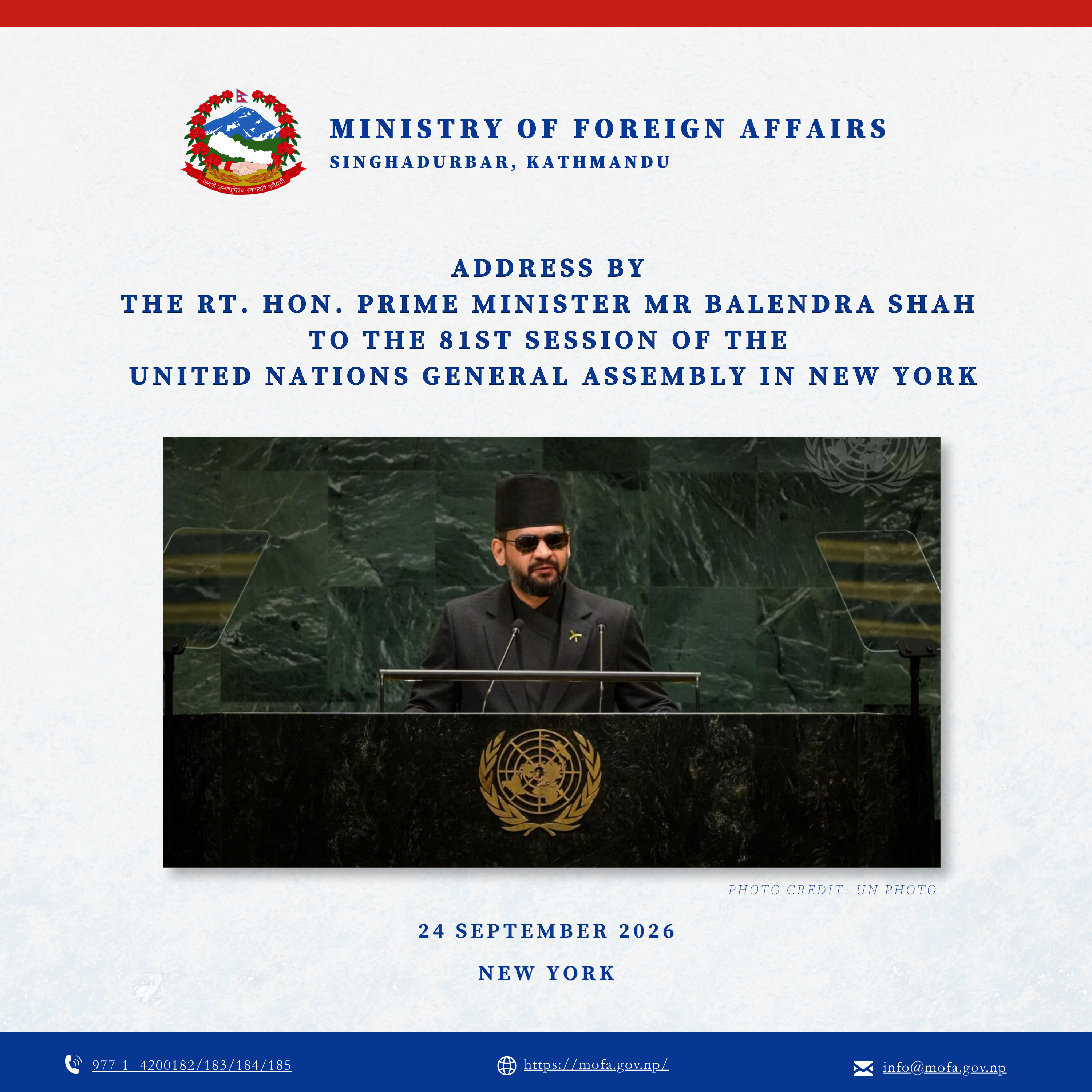 Address by the Rt. Hon. Prime Minister Mr Balendra Shah to the 81st Session of the United Nations General Assembly in New York - img