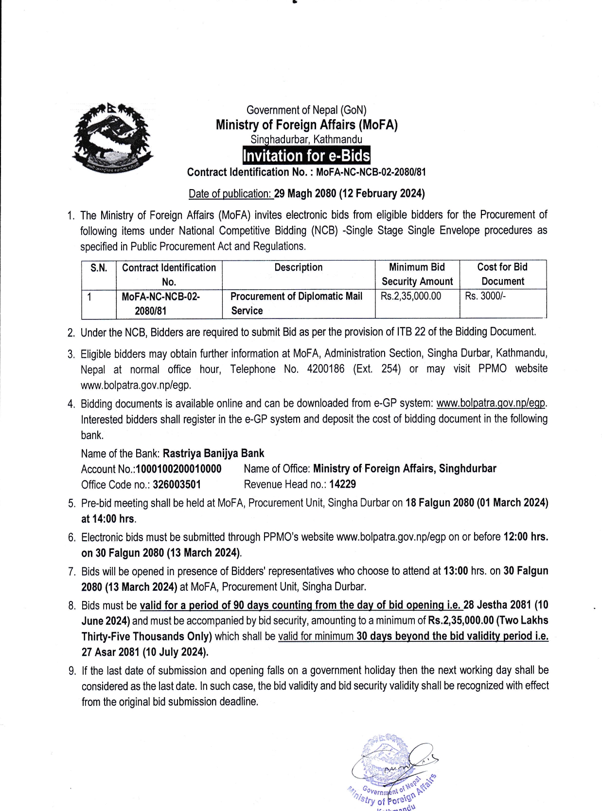 INVITATION FOR BID