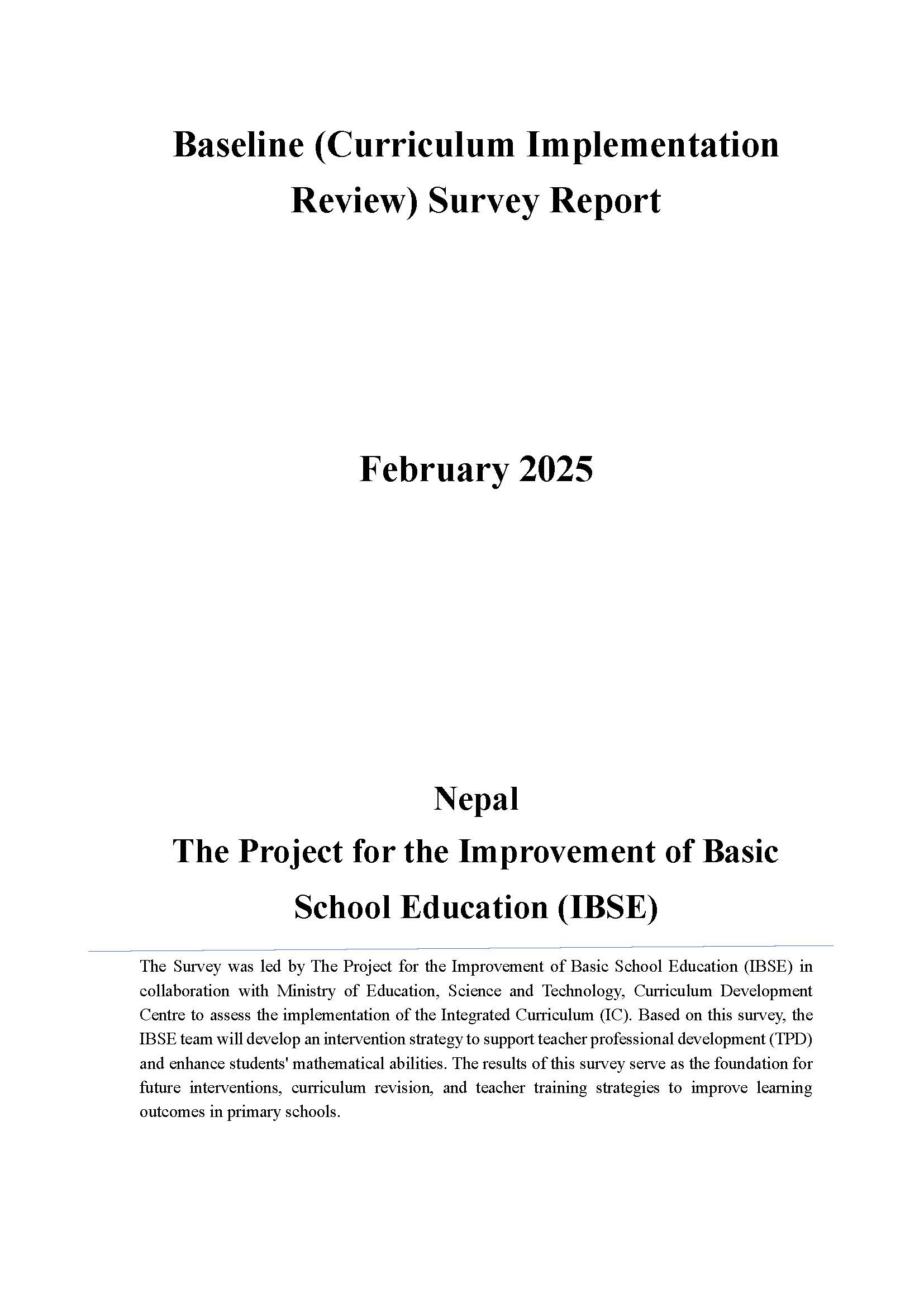 Baseline (Curriculum Implementation Review) Survey Report