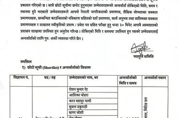 परीक्षाको छोटो सूची (Shortlist) प्रकाशन तथा अन्तर्वार्ता सम्बन्धी सूचना ! - img
