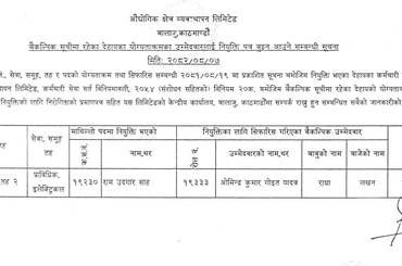 वि.नं. १९/२०८०/०८१ को खुला तर्फ  बैकल्पिक सूचिका रहेका देहायका योग्यताक्रमको उम्मेदवारलाई नियुक्ती पत्र बुझ्न आउने सम्बन्धी सूचना मिति २०८२।०८।०७ गते - img