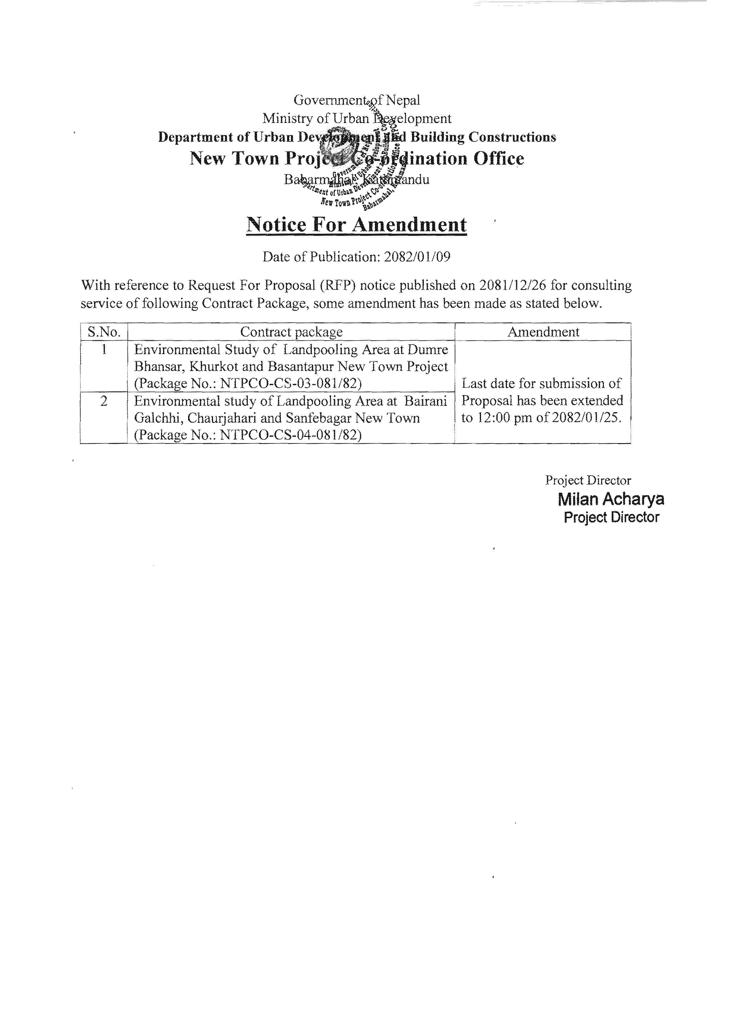 Notice For Amendment Date of Publication 2082/01/09