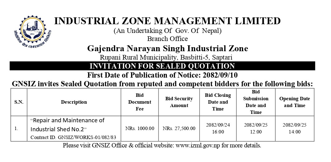 INVITATION FOR SEALED  QUOTATION First date of Publication: 2082.09.10