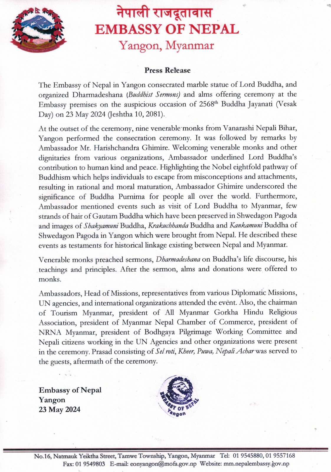 Press Release Buddha Jayanti