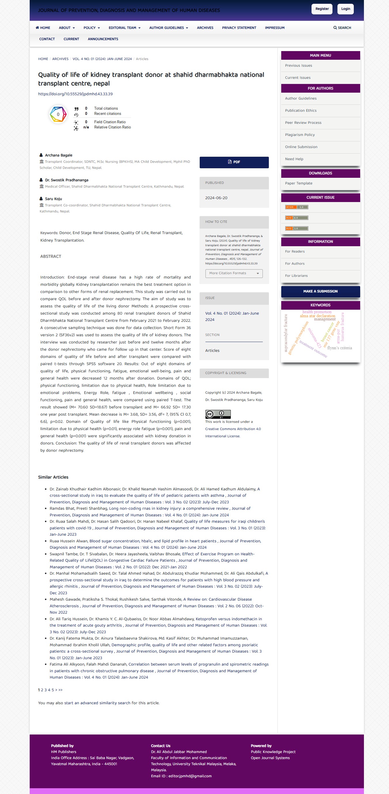 Quality of life of kidney transplant donor at SDNTC