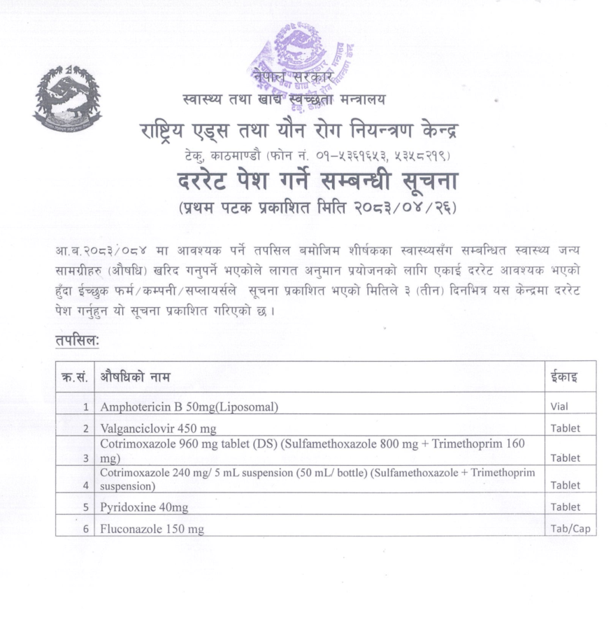 दर रेट पेश गर्ने सम्बन्धमा -२०८३-०४-२६