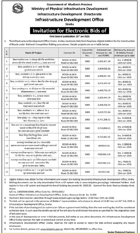 बोलपत्र सूचना 25Jan2026