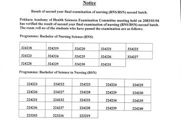 नर्सिङ दोस्रो ब्याच (BNS / BSN) दोस्रो  वर्षको अन्तिम परीक्षाको नतिजा प्रकाशन गरिएको सूचना - img