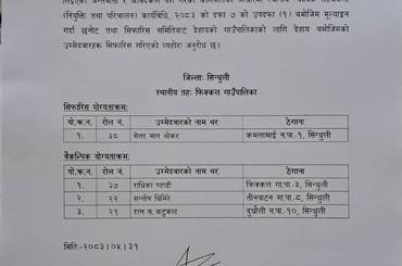 फिक्कल गा.पा. सिन्धुलीको न्यायिक सहजकर्ता पदको अन्तिम नजिजा प्रकाशन सम्बन्धी सूचना। - img
