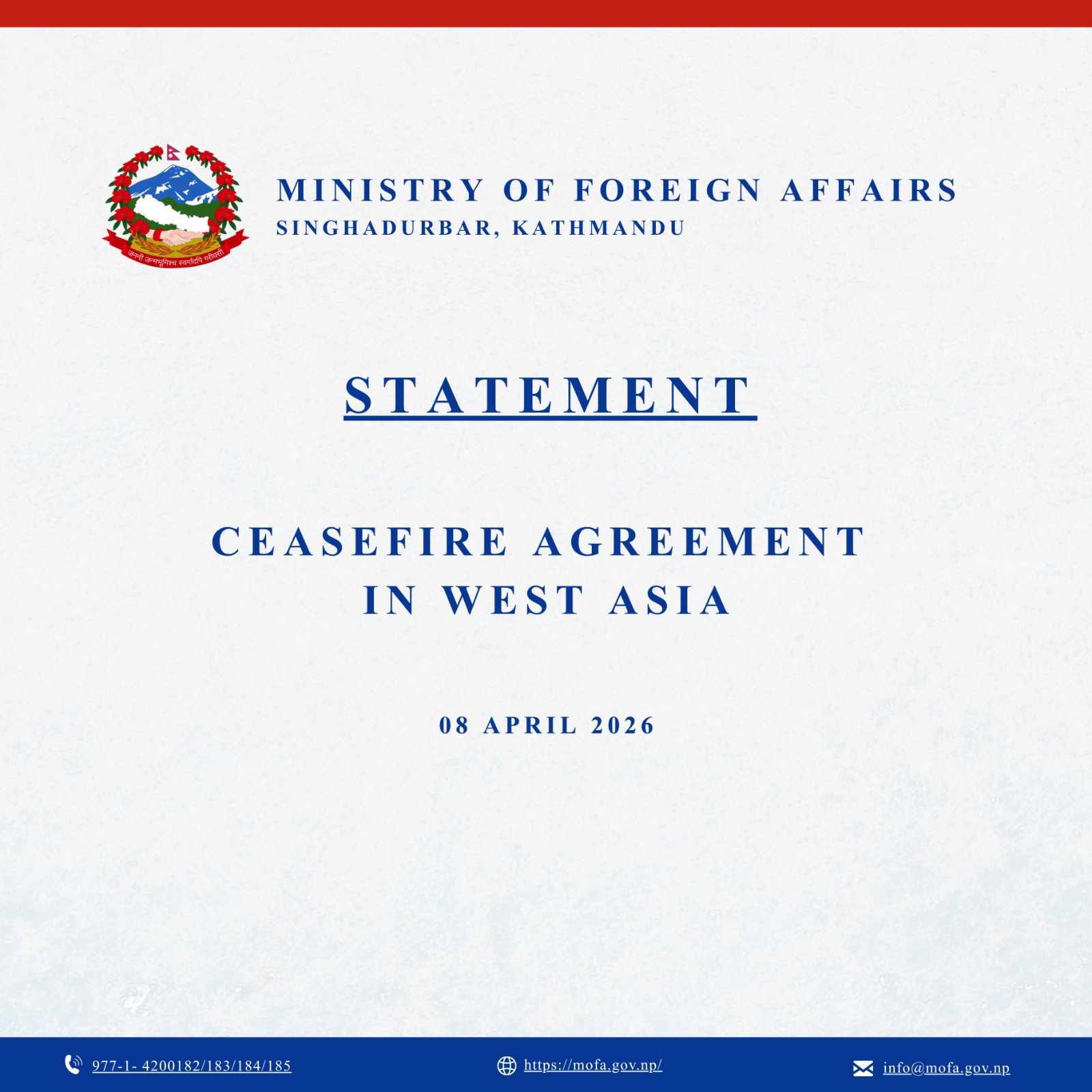 Statement- Ceasefire agreement in West Asia