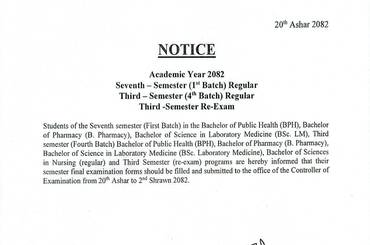 Notice No: 101, Seventh Semester and Third Semester Examination form Fillup Notices - img