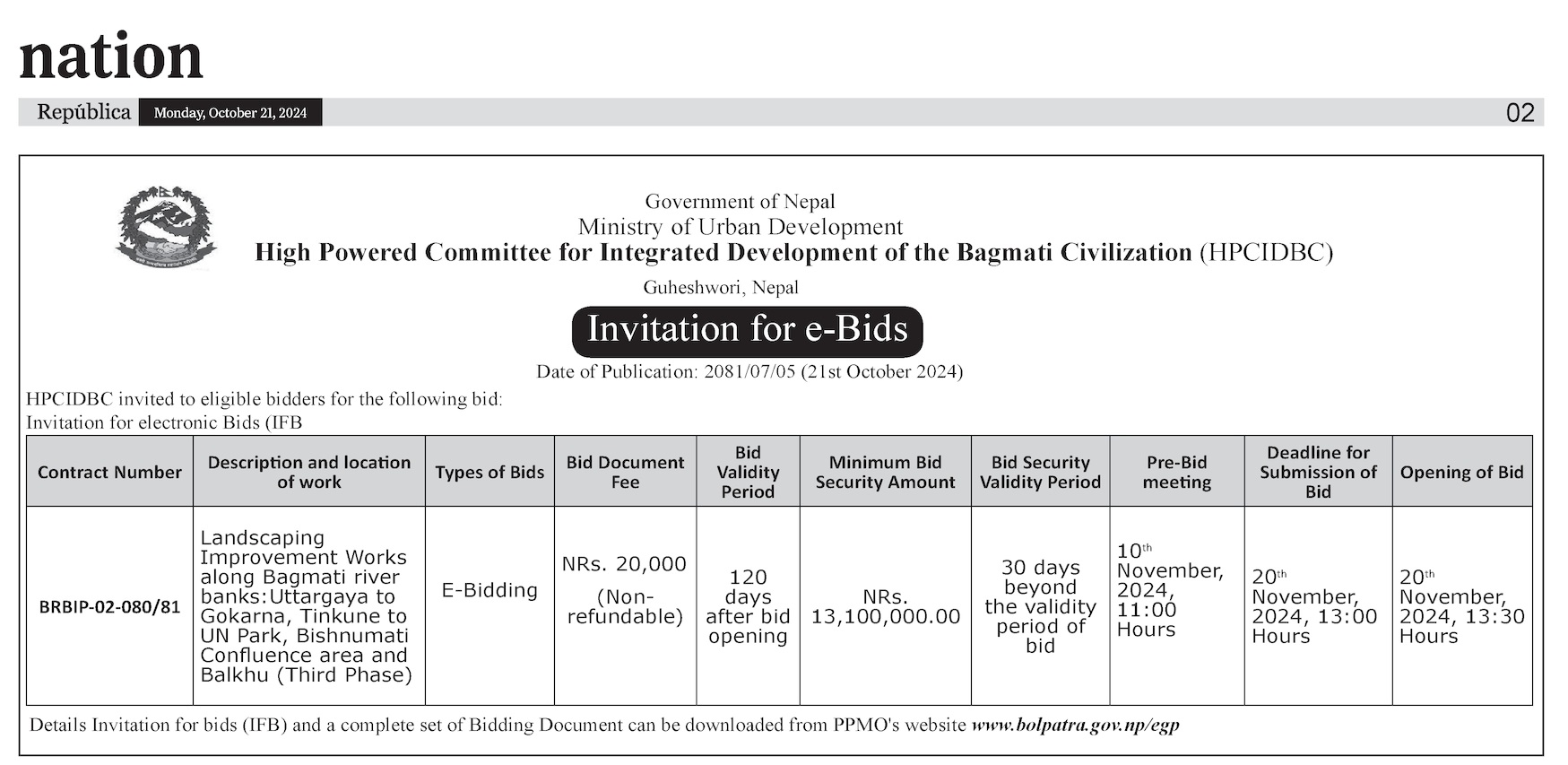 Invitation for e-Bids BRBIP-02-080/81