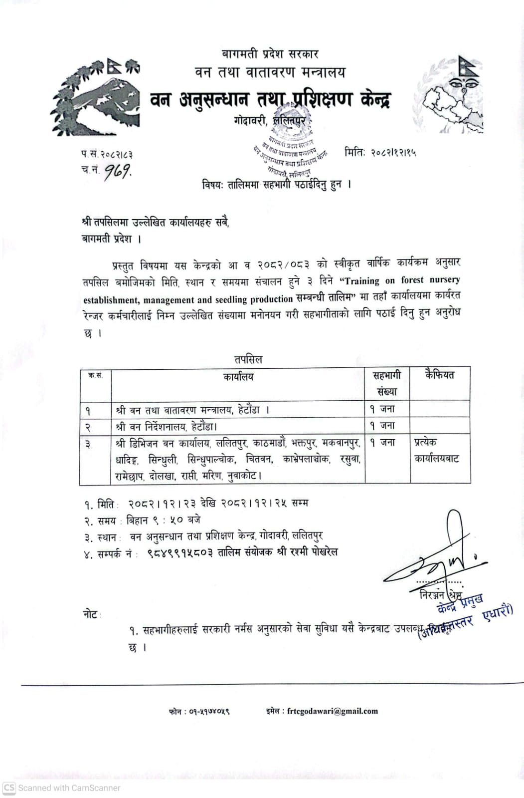 तालिममा सहभागी पठाईदिने बारे