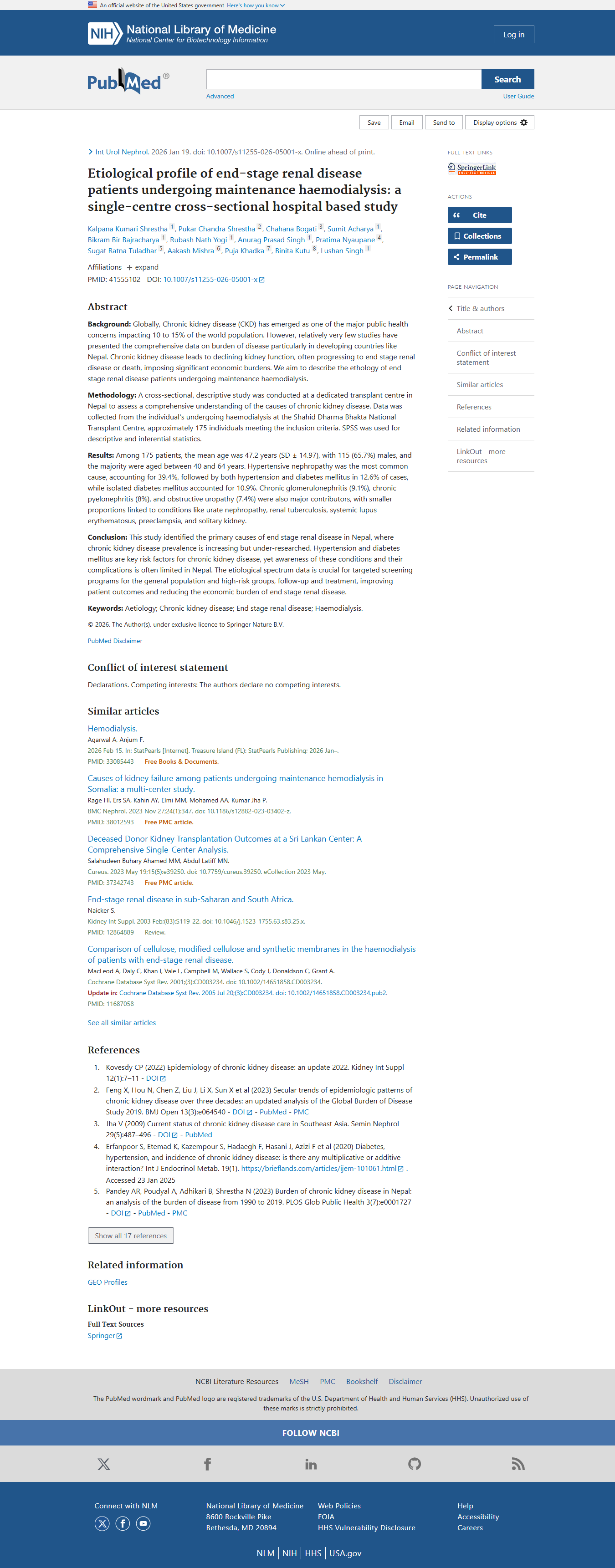 Etiological profile of end stage renal disease patients