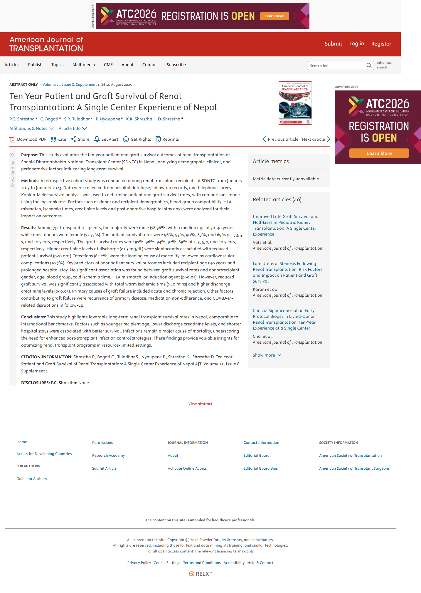 Ten Year Patient and Graft Survival of Renal Transplantation