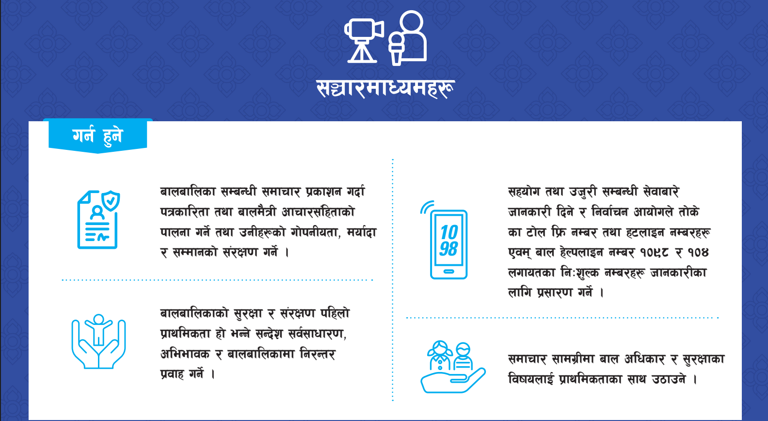 निर्वाचनमा बालबालिकाको अधिकार तथा हक हितको संरक्षणका लागि सञ्चारमाध्यमले गर्न हुने र गर्न नहुने विषयहरु