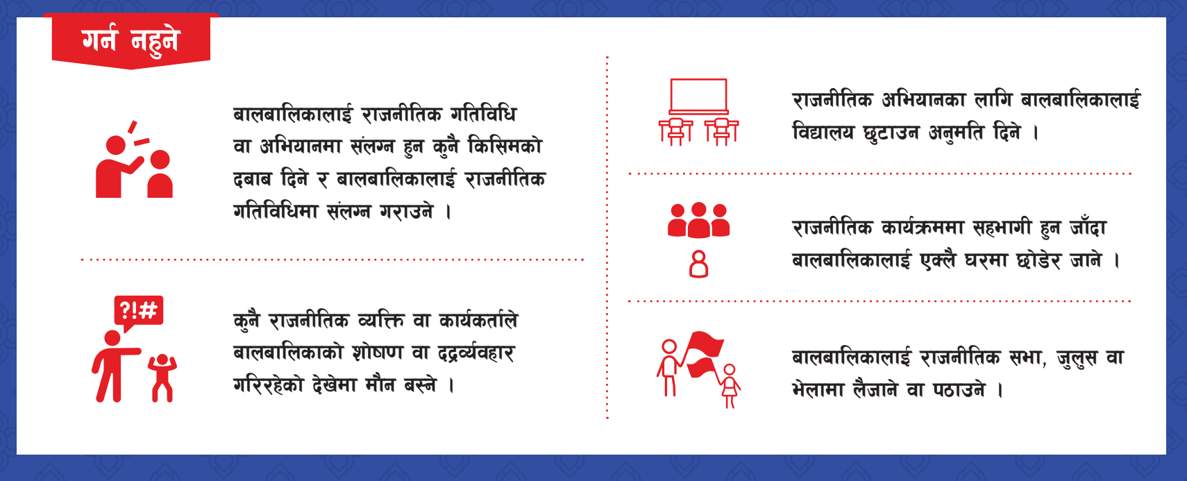 निर्वाचनमा बालबालिकाको अधिकार तथा हक हितको संरक्षणका लागि बाबुआमा तथा अभिभावकले गर्न हुने र गर्न नहुने विषयहरु