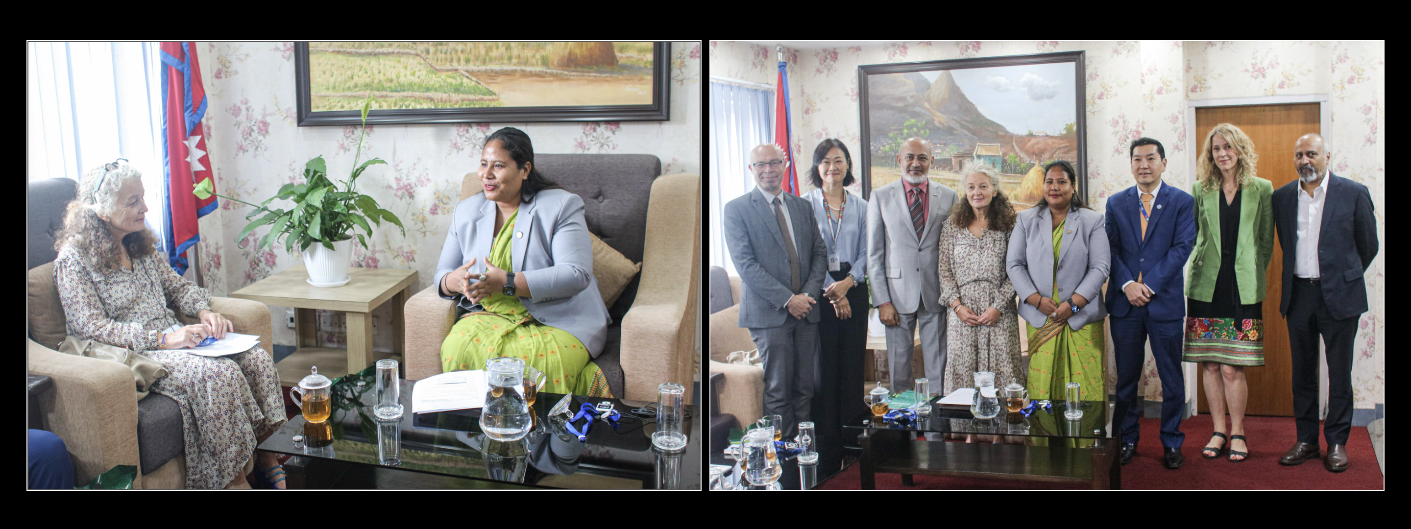 United Nations Resident Coordinator in Nepal, Her Excellency Ms. Lila Pieters Yahia, along with UN Head of Agencies pay courtesy call on Hon'ble Minister for Agriculture, Forest and Environment  Gita Chaudhary at the Ministry.   माननीय  कृषि,वन तथा पर्यावरण मन्त्री गीता चौधरीज्यूसंग नेपालका लागि संयुक्त राष्ट्र संघकी आवासीय संयोजक महामहिम Ms. Lila Pieters Yahia, र राष्ट्र संघका एजेन्सी प्रमुखहरूले मन्त्रालयमा गर्नुभएको शिष्टाचार भेटघाट।