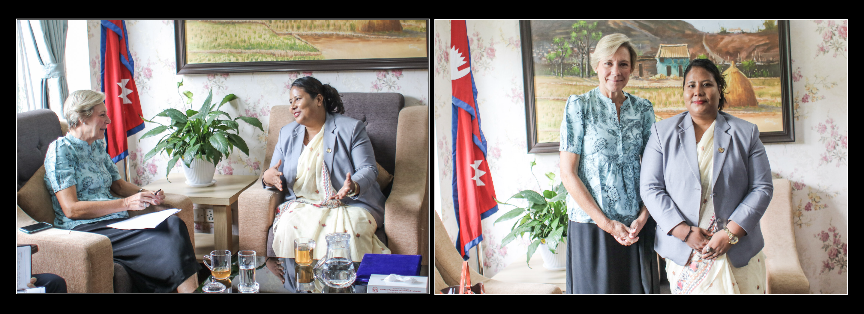 EU Ambassador to Nepal, H.E. Véronique Lorenzo pays courtesy call on Hon'ble Minister for Agriculture, Forest and Environment  Gita Chaudhary at the Ministry.  माननीय  कृषि,वन तथा पर्यावरण मन्त्री गीता चौधरीज्यूसंग नेपालका लागि युरोपेली संघकी राजदूत महामहिम भेरोनिक लोरेन्जोले  मन्त्रालयमा गर्नुभएको शिष्टाचार भेटघाट।