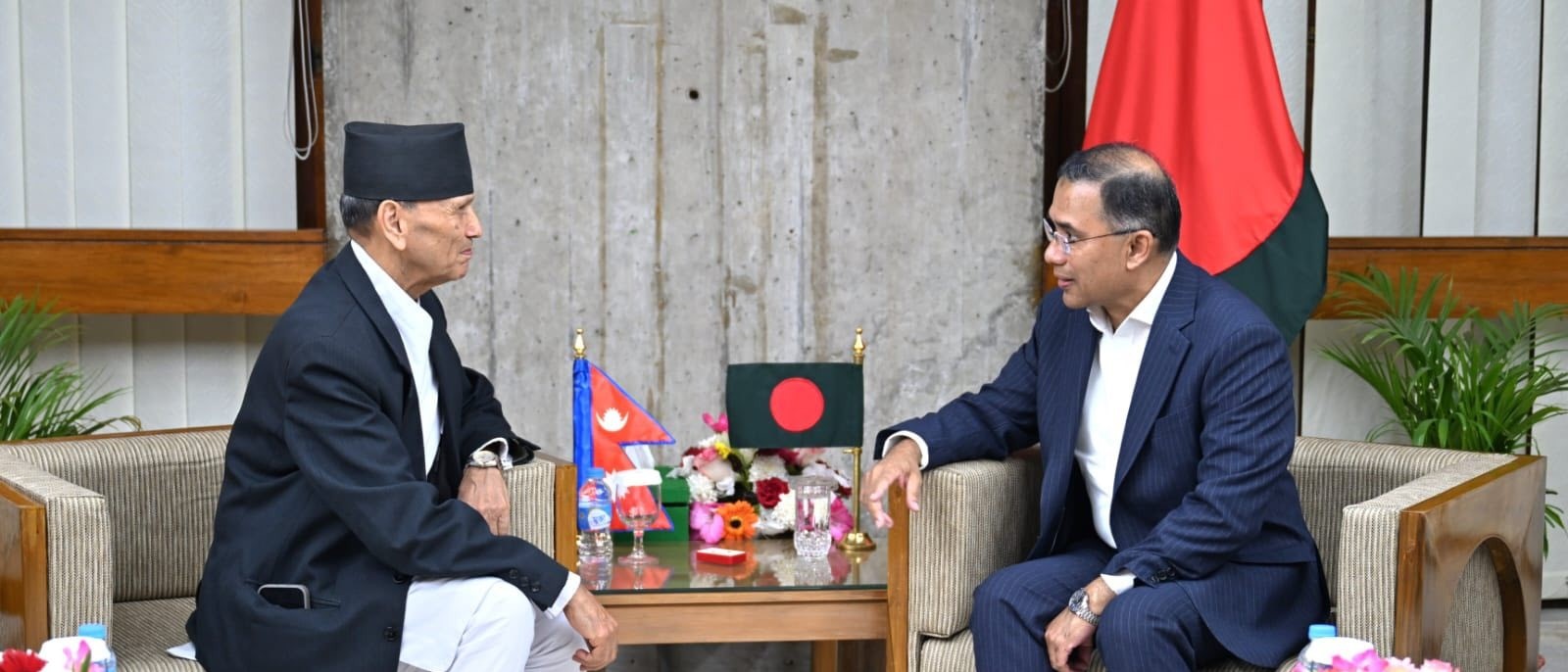 Hon. Minister for Foreign Affairs Mr. Bala Nanda Sharma with Prime Minister of the Government of Bangladesh  H.E. Mr. Tarique Rahman