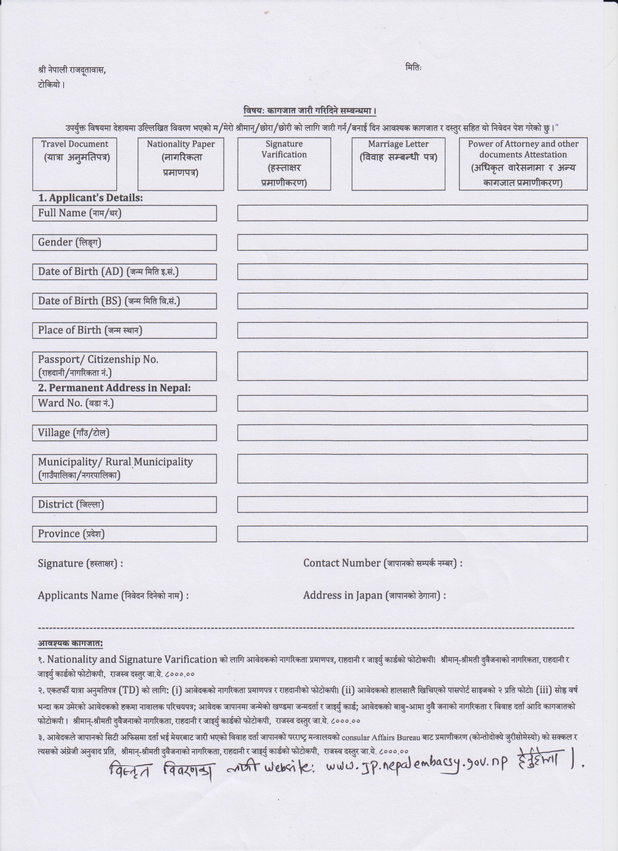 Format of Application