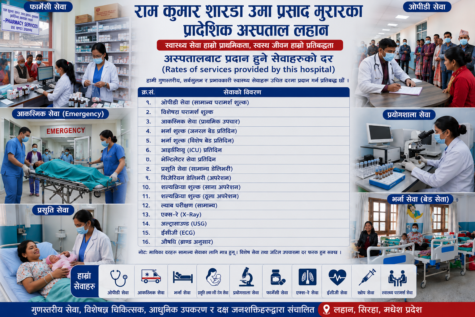 यस प्रादेशिक  अस्पतालबाट प्रदान हुने सेवाहरुको दर